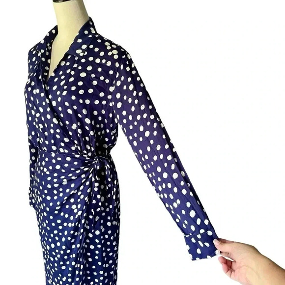 Velvet by Graham & Spencer Kenia Waist Tie Navy Polka Dots Midi Dress Women Sz S - Picture 6 of 9